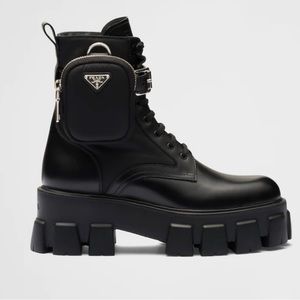 PRADA Monolith leather and nylon fabric boots